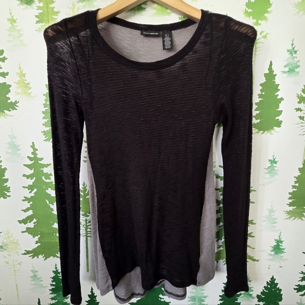 DKNY Black Sheer Long Sleeve Top